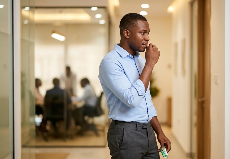 Man checking his breath